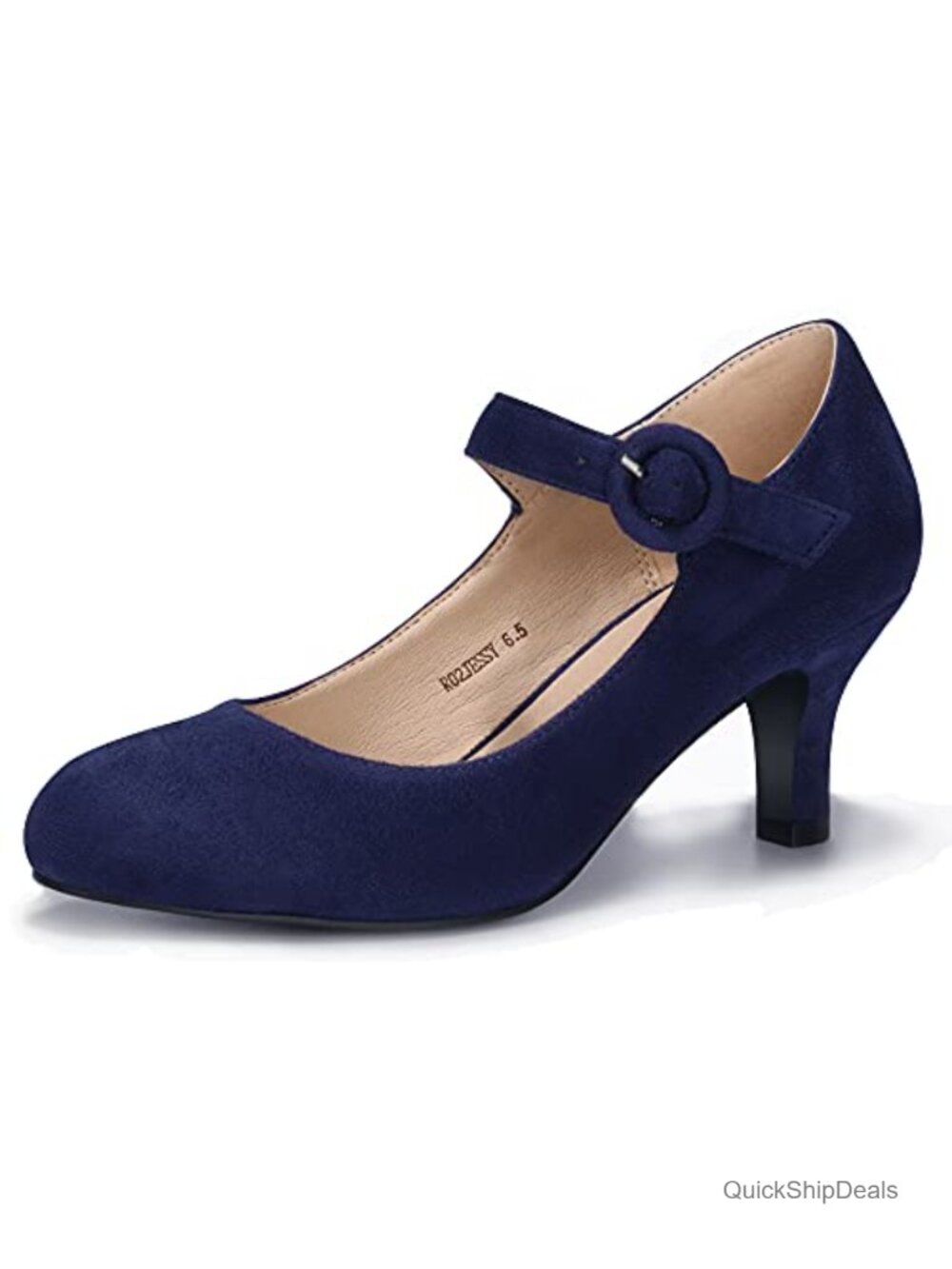 Women's Mary Jane Kitten Heel Pumps Round Toe Buckle Dress Shoes